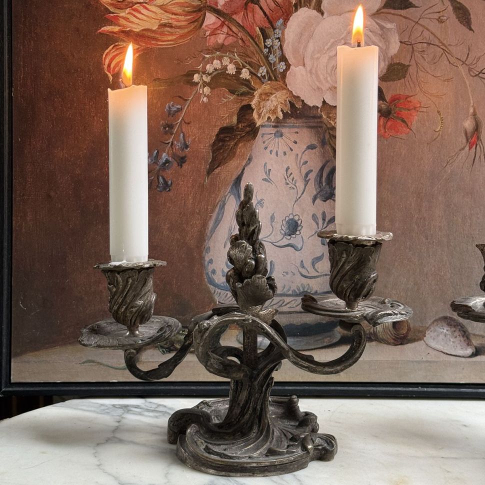 Подсвечник на две свечи Франция бронза серебрение