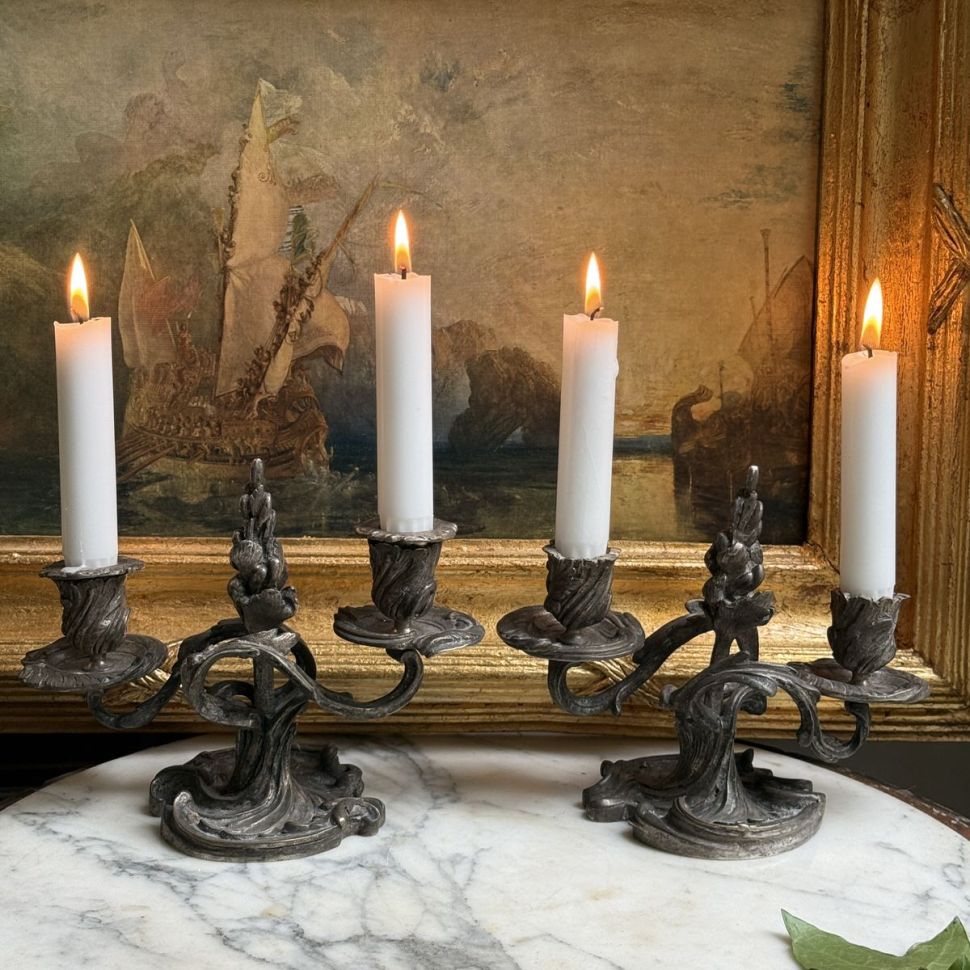 Подсвечник на две свечи Франция бронза серебрение