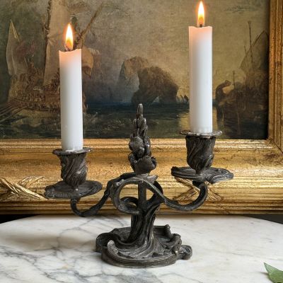 Подсвечник на две свечи Франция бронза серебрение