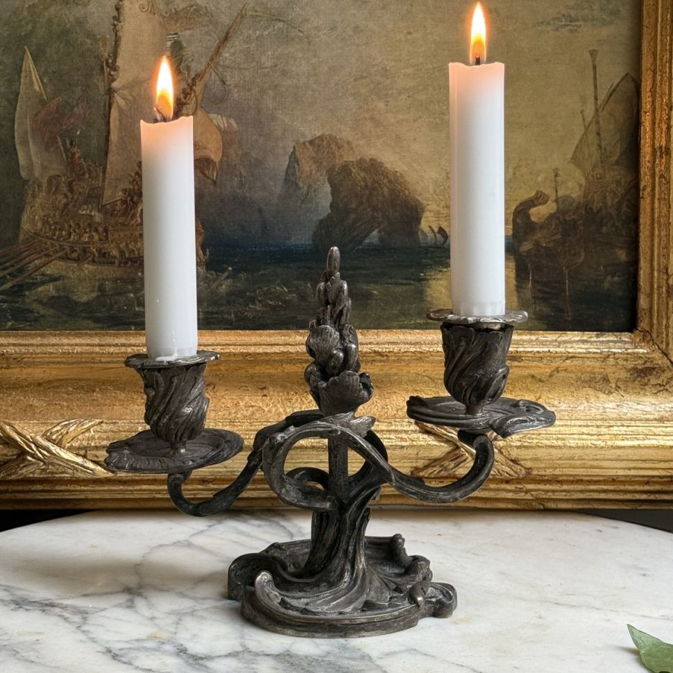 Подсвечник на две свечи Франция бронза серебрение