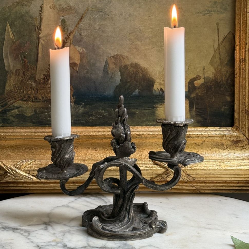 Подсвечник на две свечи Франция бронза серебрение