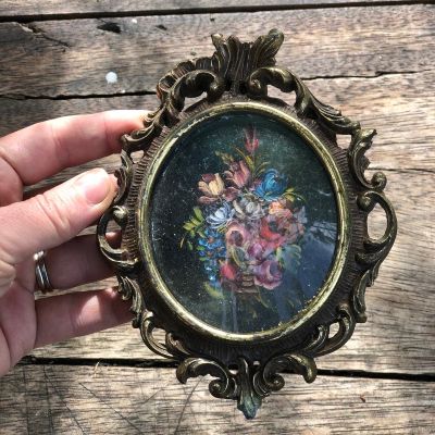 Картина масло на дереве в латунной раме