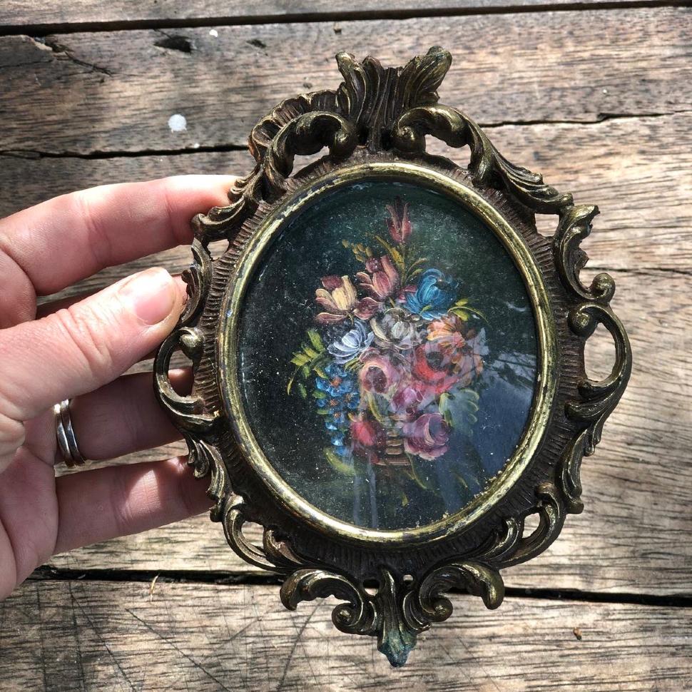 Картина масло на дереве в латунной раме