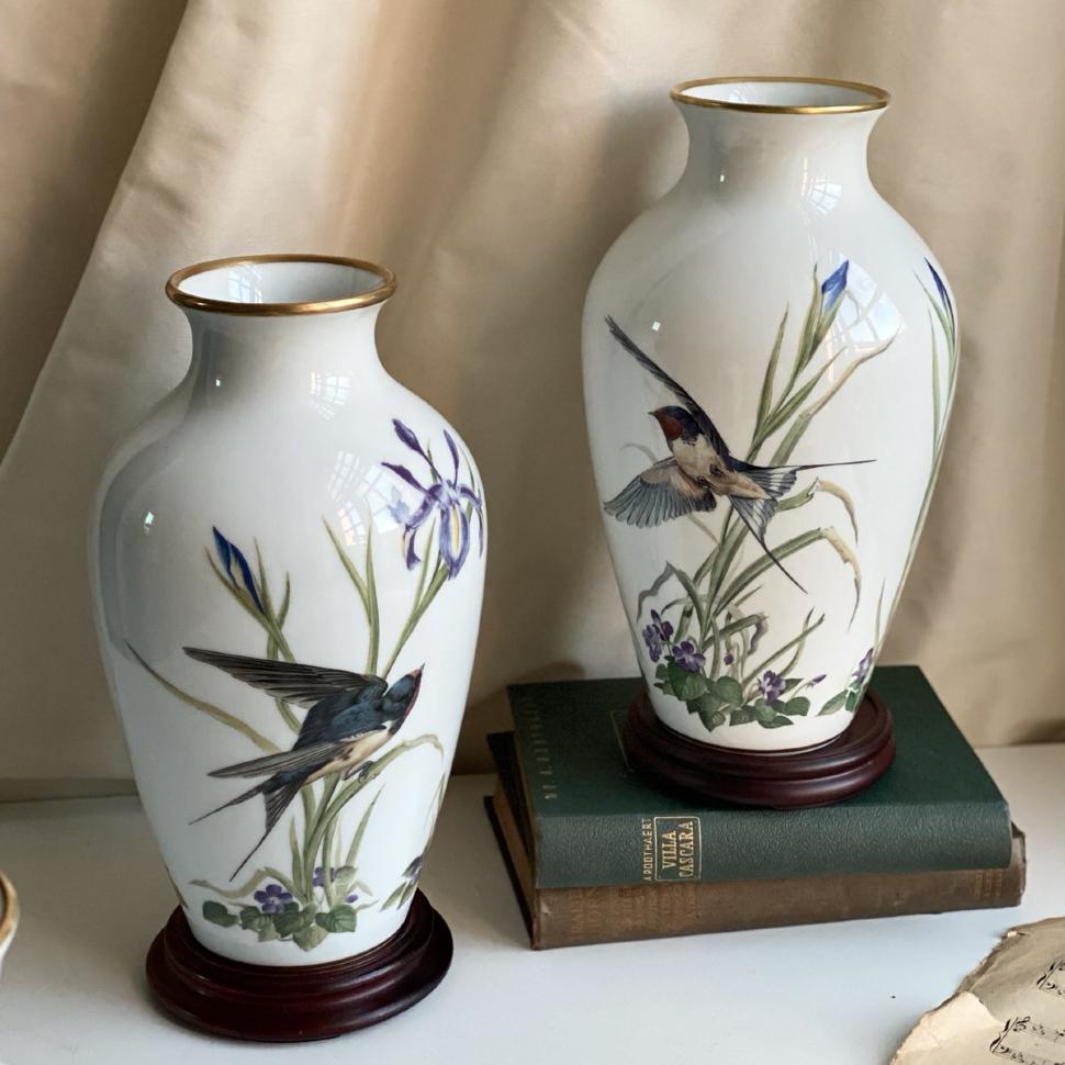 Ваза Franklin Porcelain The Meadowland Bird 29 см фарфор Япония 1980 г.