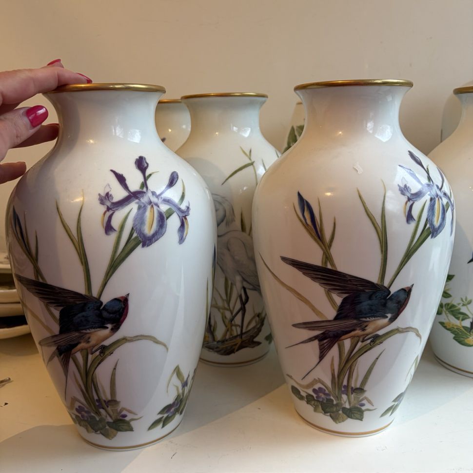 Ваза Franklin Porcelain The Meadowland Bird 29 см фарфор Япония 1980 г.