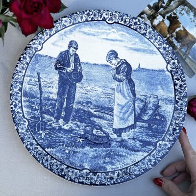Тарелка Блюдо Уборка картофеля Delft Blaw 29 см Голландия     