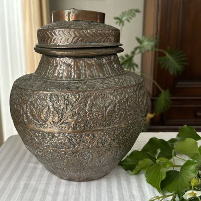 Ваза с крышкой 26 см медь чеканка ручная работа