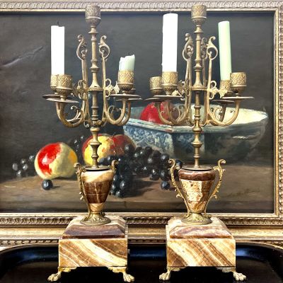 Канделябр каминный на 5 свечей мрамор латунь 19 век Франция 