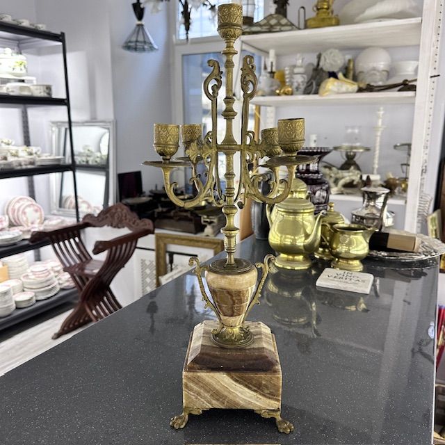 Канделябр каминный на 5 свечей мрамор латунь 19 век Франция 