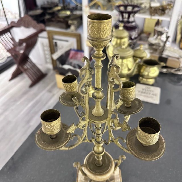 Канделябр каминный на 5 свечей мрамор латунь 19 век Франция 