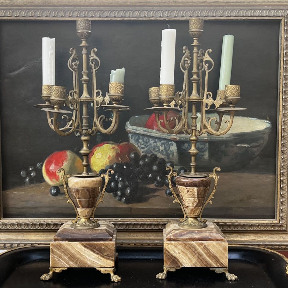 Канделябр каминный на 5 свечей мрамор латунь 19 век Франция 