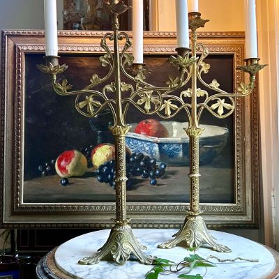 Канделябр кафедральный на 3 свечи 50 см латунь Франция 