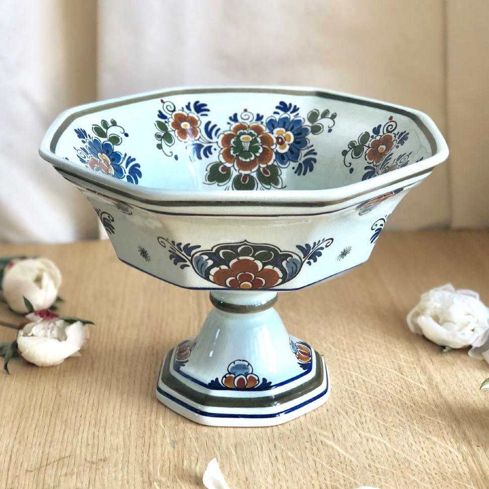 Ваза-фруктовница приклеена ножка полихром Delft, Голландия