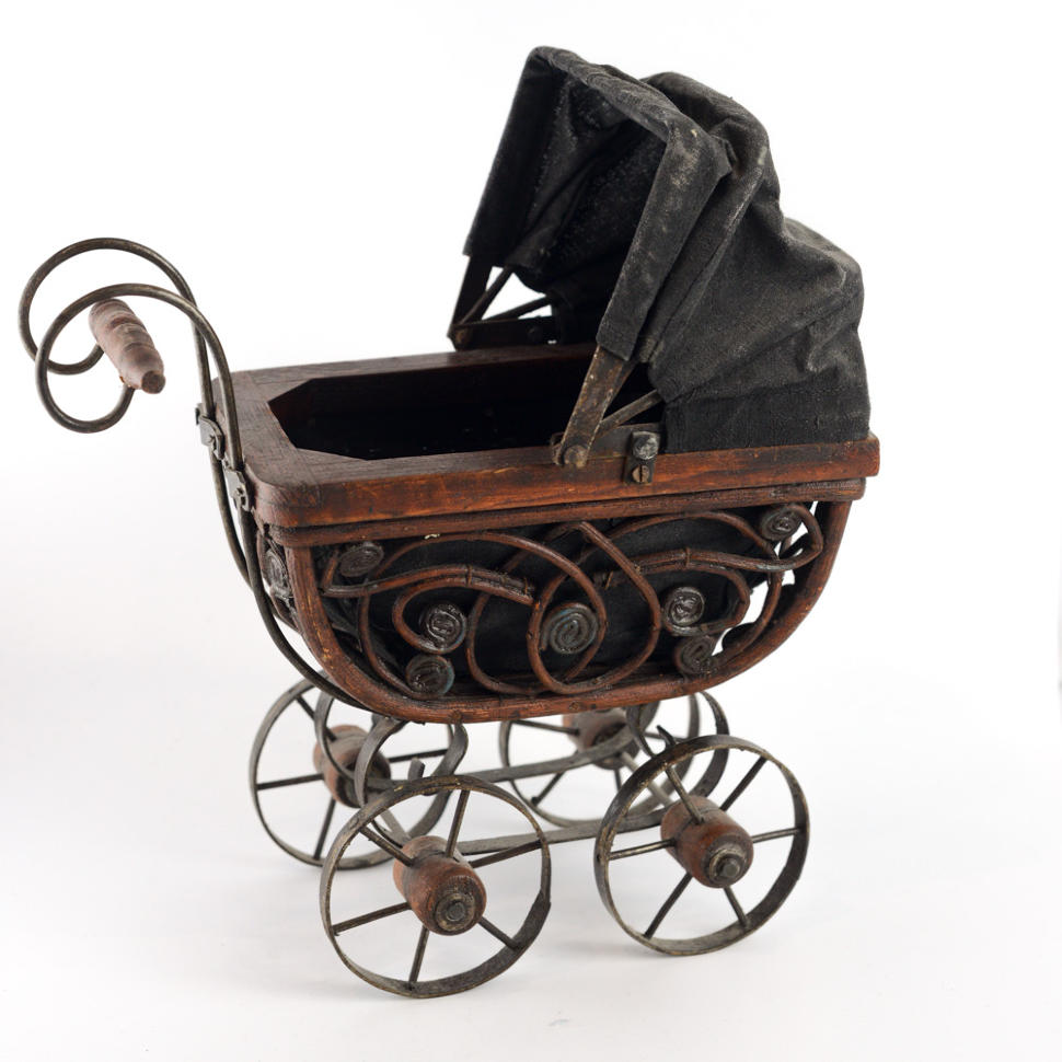 Коляска кукольная кашпо металл ткань кожа