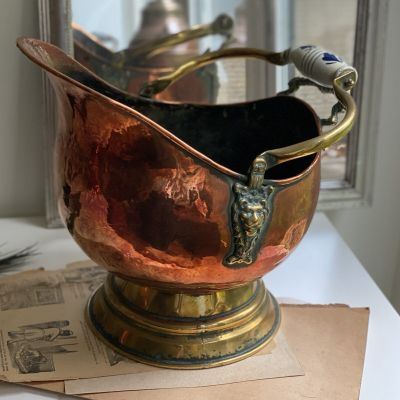 Зольник кашпо 31 см медь с керамической ручкой