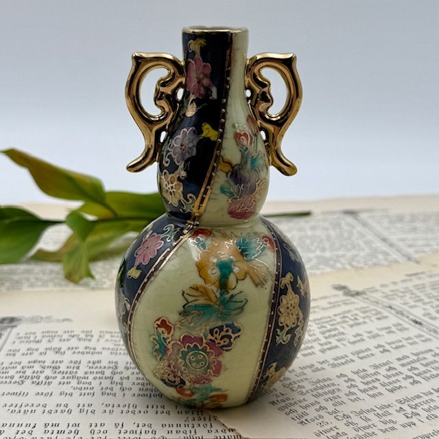 Ваза Satsuma фарфор роспись 50-е гг Шинуазри синяя 13 см амфора