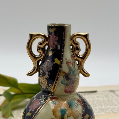 Ваза Satsuma фарфор роспись 50-е гг Шинуазри синяя 13 см амфора 