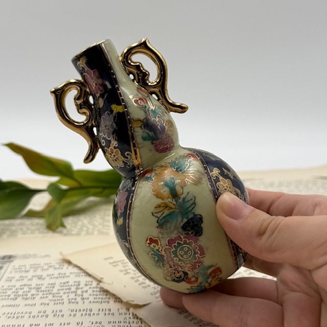 Ваза Satsuma фарфор роспись 50-е гг Шинуазри синяя 13 см амфора