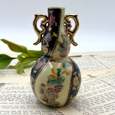 Ваза Satsuma фарфор роспись 50-е гг Шинуазри синяя 13 см амфора 