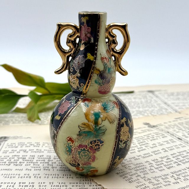 Ваза Satsuma фарфор роспись 50-е гг Шинуазри синяя 13 см амфора