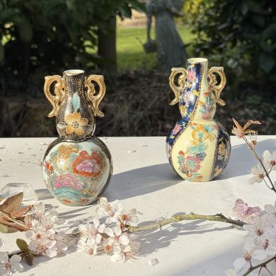 Ваза Satsuma фарфор роспись 50-е гг Шинуазри синяя 13 см амфора 