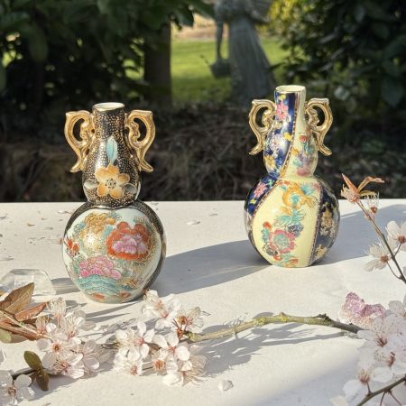 Ваза Satsuma фарфор роспись 50-е гг Шинуазри синяя 13 см амфора 