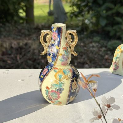 Ваза Satsuma фарфор роспись 50-е гг Шинуазри синяя 13 см амфора 