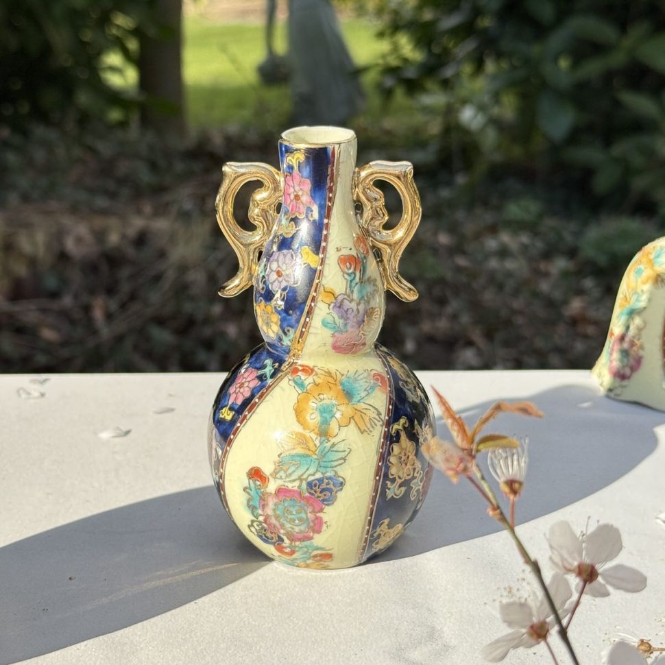 Ваза Satsuma фарфор роспись 50-е гг Шинуазри синяя 13 см амфора 