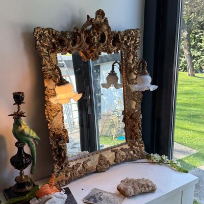 Зеркало в раме и 2 бра в прихожую Рокай дерево лепка золочение 60х80