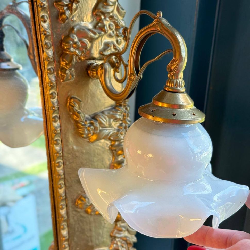 Зеркало в раме и 2 бра в прихожую Рокай дерево лепка золочение 60х80