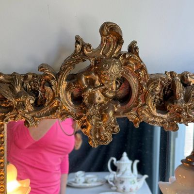 Зеркало в раме и 2 бра в прихожую Рокай дерево лепка золочение 60х80