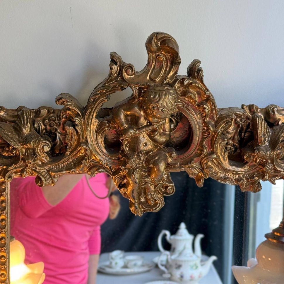 Зеркало в раме и 2 бра в прихожую Рокай дерево лепка золочение 60х80