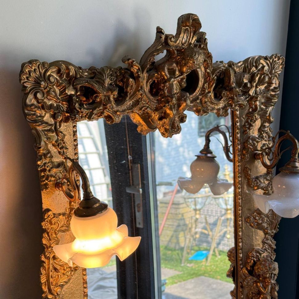 Зеркало в раме и 2 бра в прихожую Рокай дерево лепка золочение 60х80