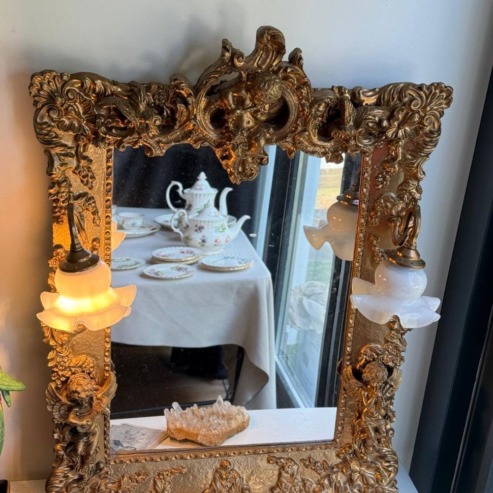 Зеркало в раме и 2 бра в прихожую Рокай дерево лепка золочение 60х80