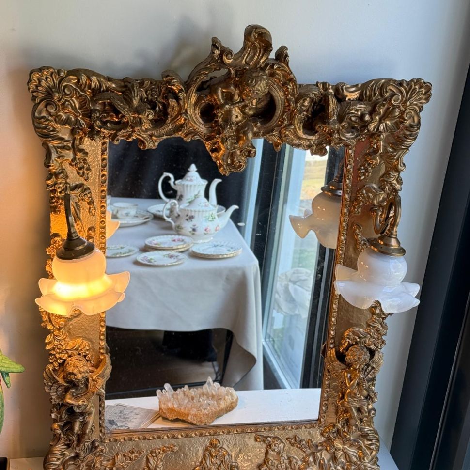 Зеркало в раме и 2 бра в прихожую Рокай дерево лепка золочение 60х80