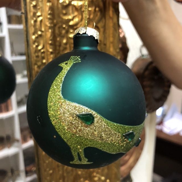 Шар елочный Павлин 8 см зеленый стекло