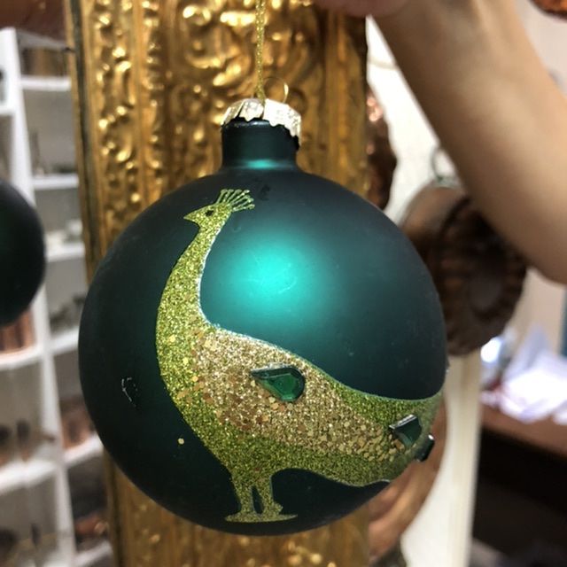 Шар елочный Павлин 8 см зеленый стекло