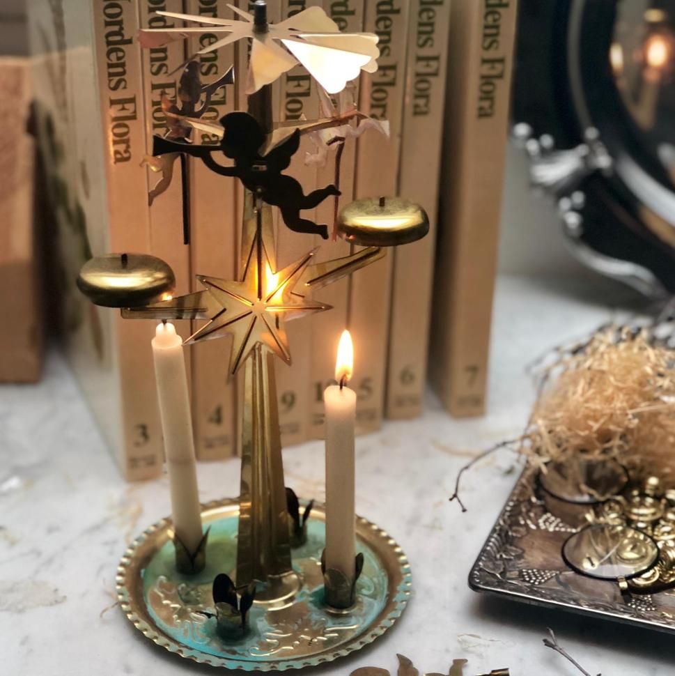 Подсвечник новогодний мобиль Ангелы 31 см золотой