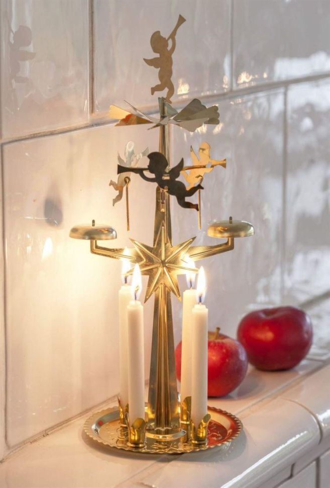 Подсвечник новогодний мобиль Ангелы 31 см золотой