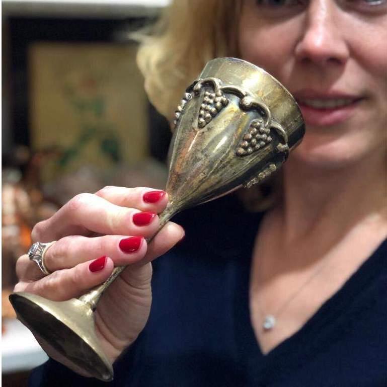 Бокал Виноградные гроздья 18 см мельхиор, патина