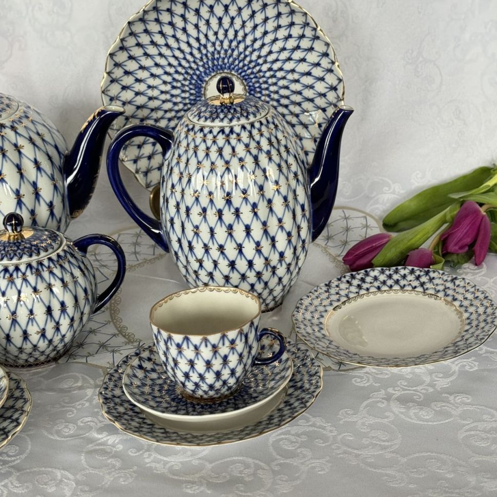 Тарелка пирожковая 18 см ЛФЗ Кобальтовая сетка