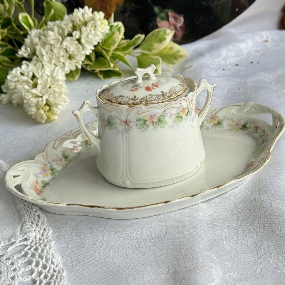 Сахарница и блюдо фарфор набор 2 предмета