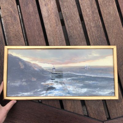 Картина гуашь 41х20 см Парусники