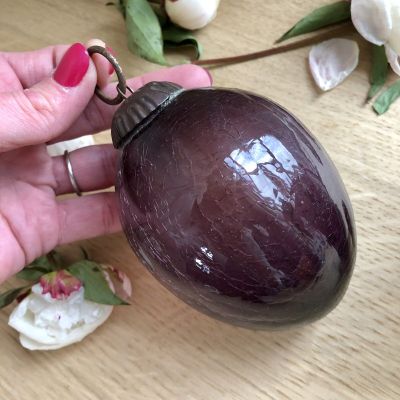 Елочный шар-груша бордо, кракелюр, стекло