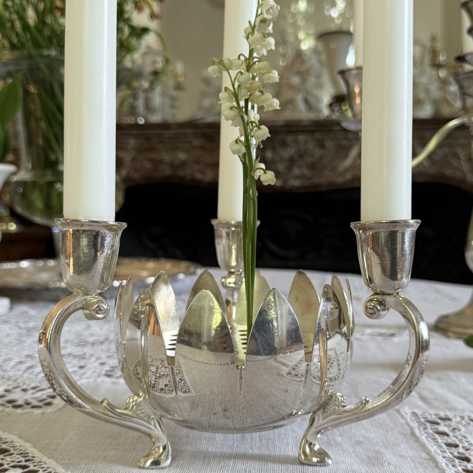 Подсвечник-роузбол на три свечи 18 см серебрение 1950-60е гг.