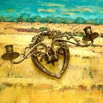 Подсвечник настенный 2-х рожковый 21 см бронза