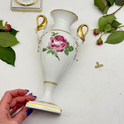 Ваза амфора Лебеди Kaiser Роза 24 см Германия