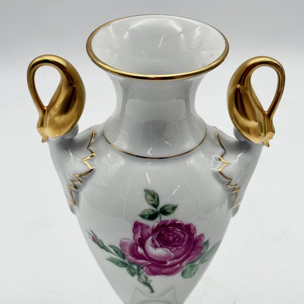 Ваза амфора Лебеди Kaiser Роза 24 см Германия 