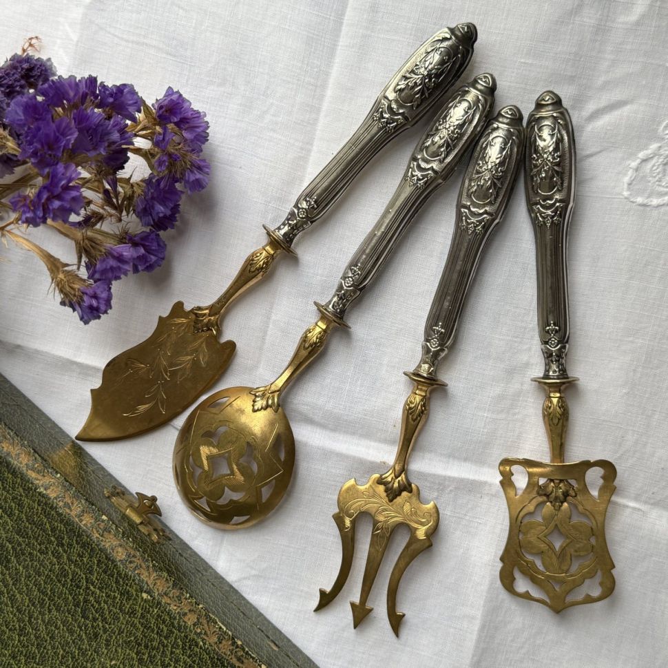 Набор сервировочный 4 предмета Ампир серебро золочение Франция