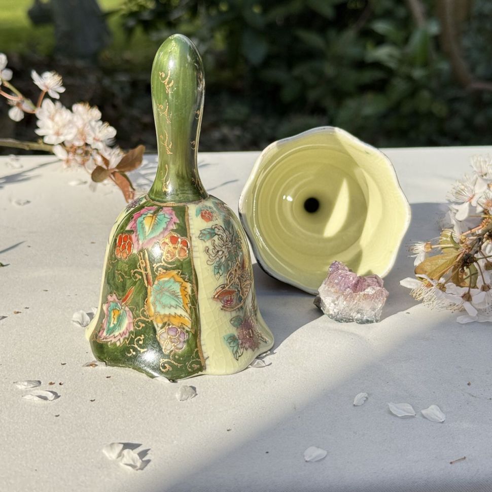 Колокольчик Satsuma без язычка фарфор Шинуазри зеленый 13 см 50-е гг